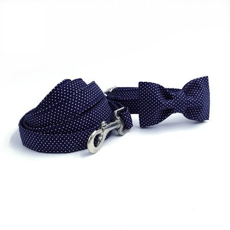 Blue Dog Collar and Lead Set with Bowtie