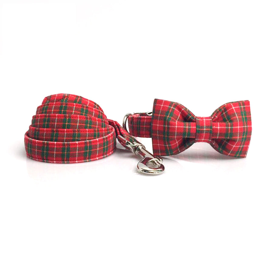 Red Plaid Dog Collar with Bowtie
