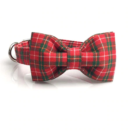 Red Plaid Dog Collar with Bowtie