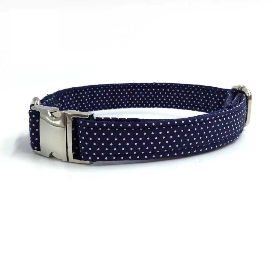 Blue Dog Collar and Lead Set with Bowtie