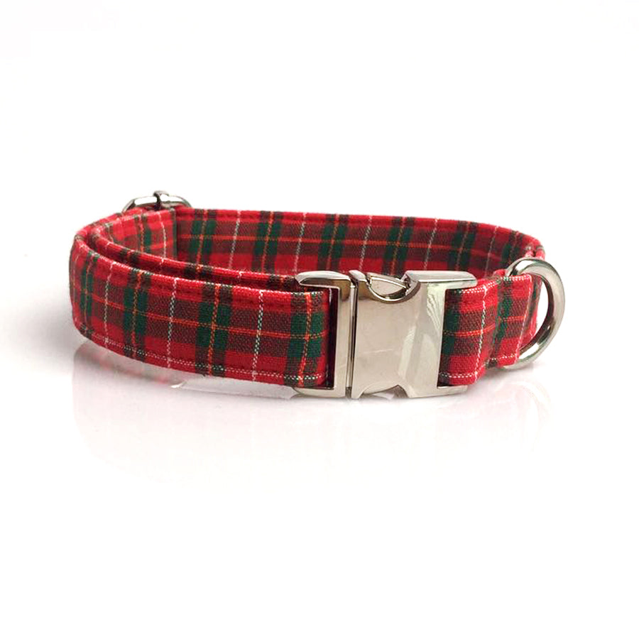 Red Plaid Dog Collar with Bowtie