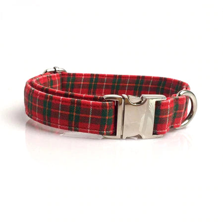 Red Plaid Dog Collar with Bowtie