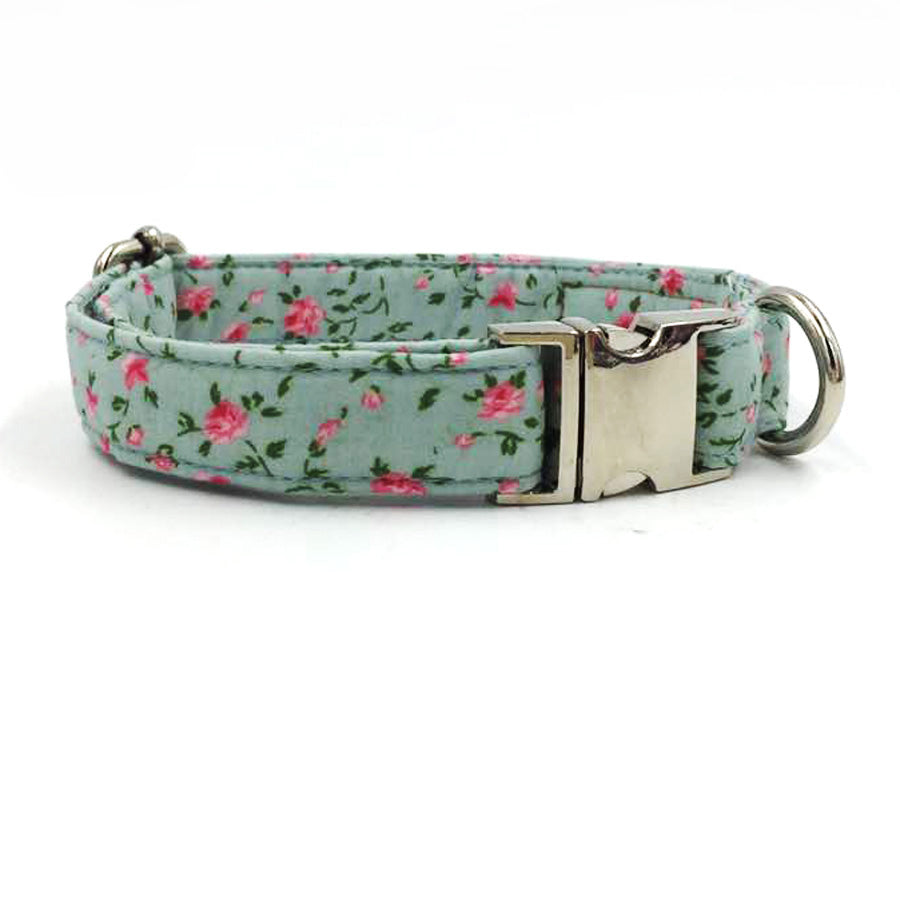 Floral Patterned Dog Collar and Leash Set with Bow Tie