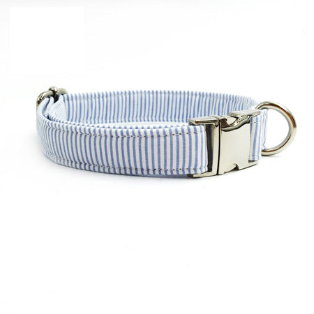 Blue Striped Dog  Collar Set with Bowtie and Leash