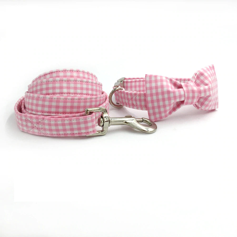 Checkered Dog Bowtie Collar and Leash Set