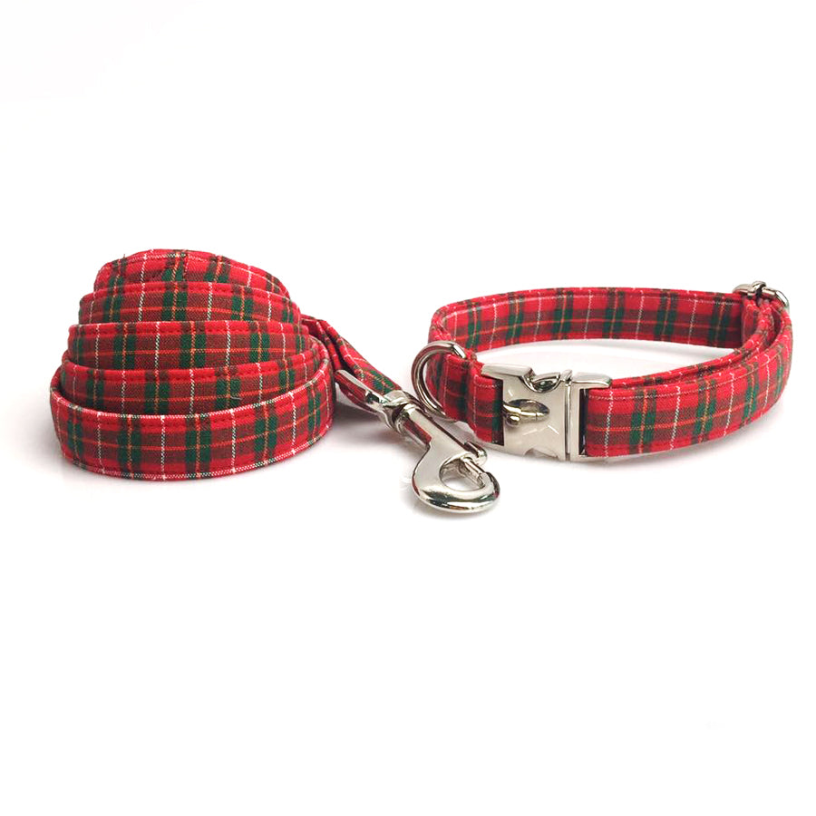 Red Plaid Dog Collar with Bowtie