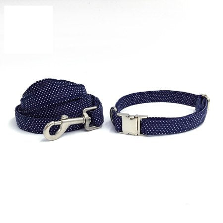 Blue Dog Collar and Lead Set with Bowtie