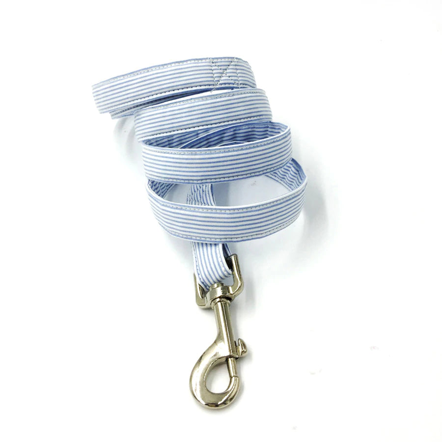 Blue Striped Dog  Collar Set with Bowtie and Leash