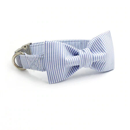 Blue Striped Dog  Collar Set with Bowtie and Leash