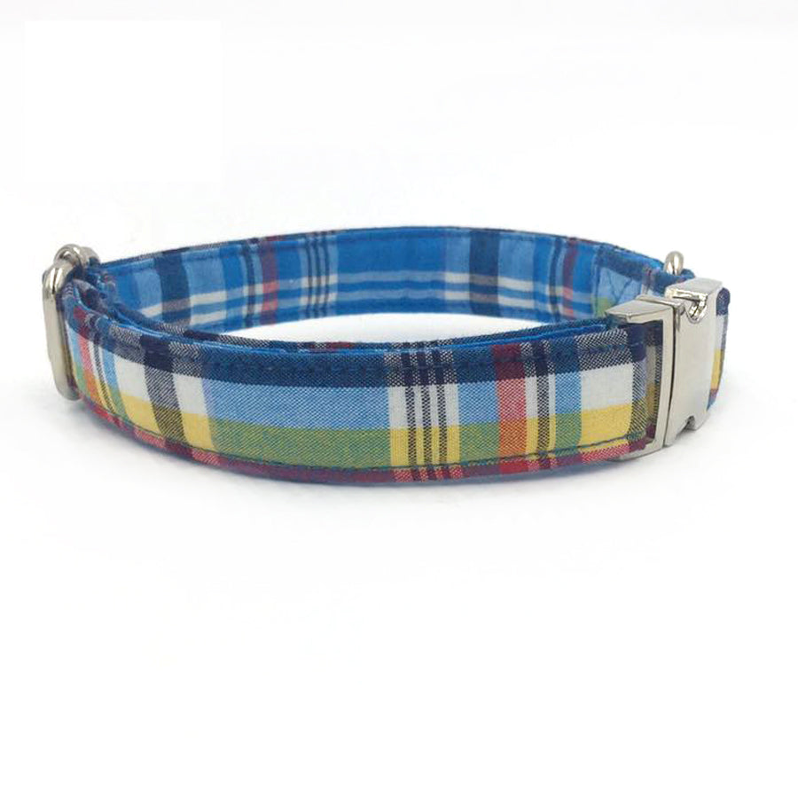 Blue Striped Collar with Bowtie or Set with Leash for Pets