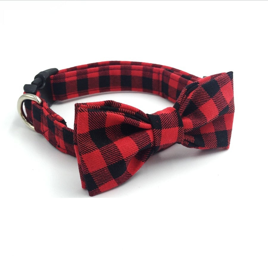 Red Plaid Collar with Bow Tie